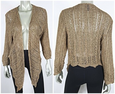 Parkhurst Womens Gold Metallic Drape Front Cardigan Sweater Size