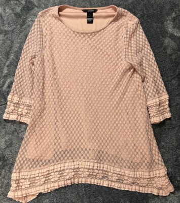 Ali Miles Womens Size PL Pink/Beige 3/4 Sleeve Textured Blouse Top (L2)