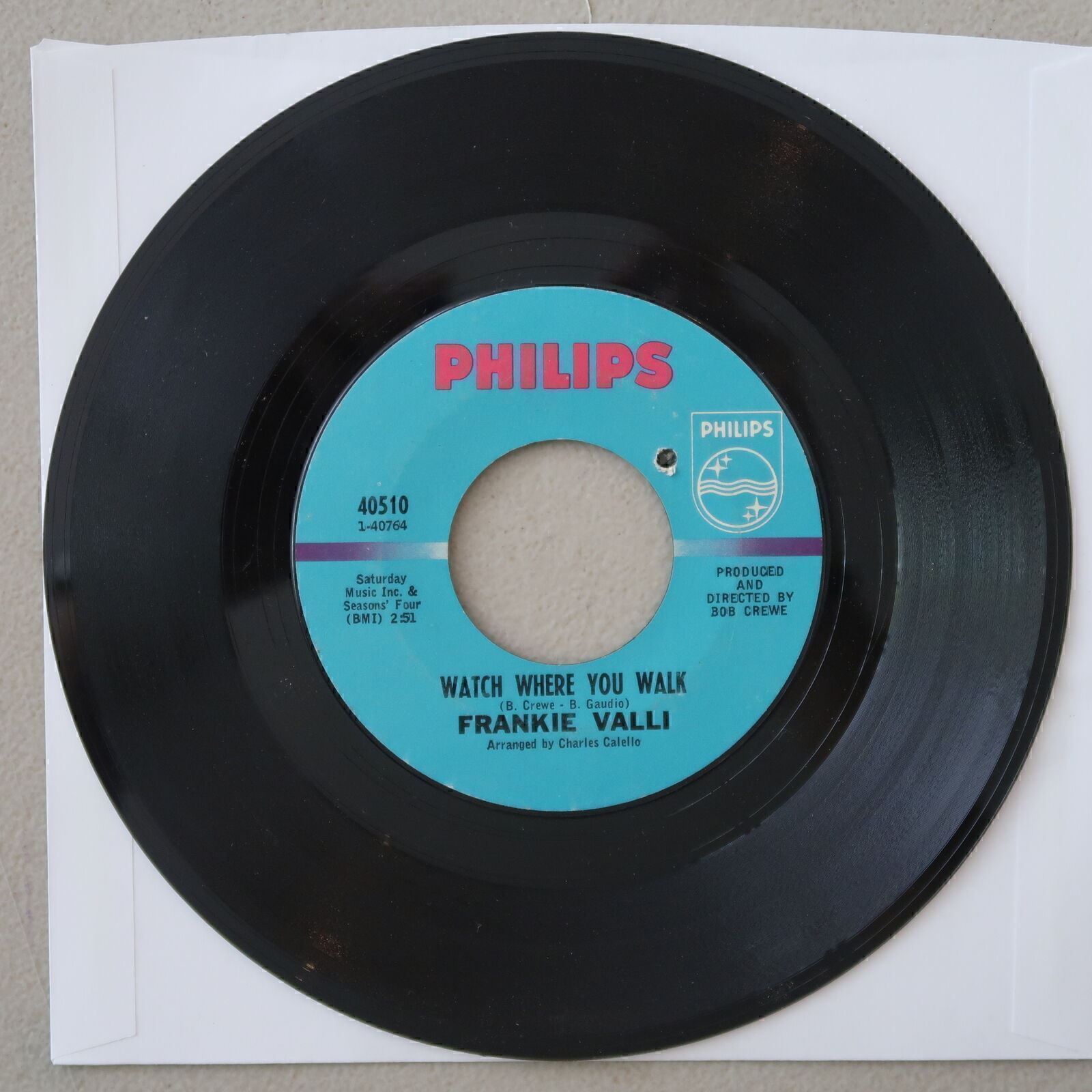 FRANKIE VALLI TO GIVE/WATCH WHERE YOU WALK VINYL 45 PHILIPS VG 16-117