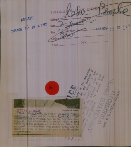 LD206 1965 Wire Photo KARL CARLA WALLENDA Father Daughter Circus Performers - Afbeelding 2 van 2