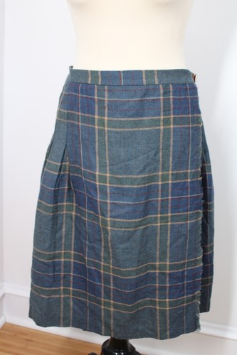 Vtg 90s Lauren Ralph Lauren 12 Blue Plaid Pleat Wool Kilt Skirt 30" Waist