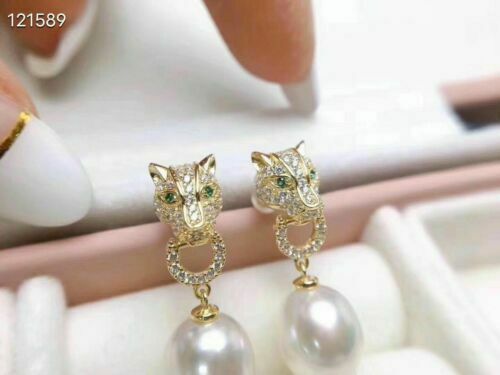 Gorgeous AAAA 10-11mm south sea round white pearl dangle earring 925s - Picture 2 of 4