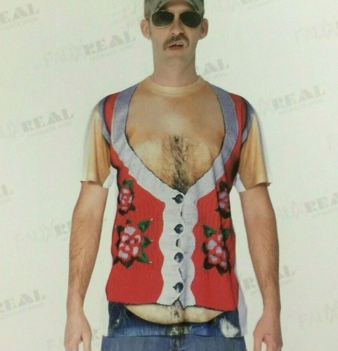 Men's LARGE Ugly Xmas Sweater Faux Noel Biker Hairy Belly Wiener Cardigan Santa - Picture 21 of 59