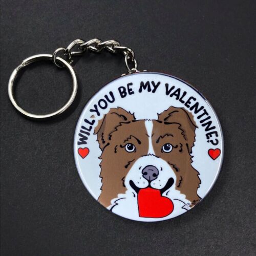 Schlüsselanhänger braun Border Collie Hund Valentinstag Herz Handarbeit Zubehör Geschenk - Bild 2 von 4