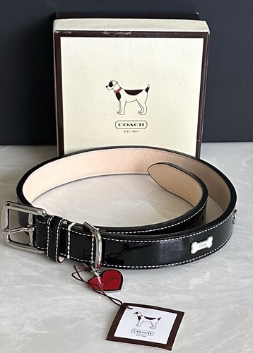 NIB COACH BLACK PATENT LEATHER BONES/GROMMETS HEART DOG COLLAR 60064 - Picture 2 of 17