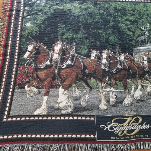 Vintage Budweiser Clydesdales Wandteppich Überwurf Decke Pferd Wandbehang 65x50 - Bild 4 von 7