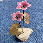 Vintage Bovano Cheshire Connecticut Flowers Enamel on Rock 4.5" Tall Pink