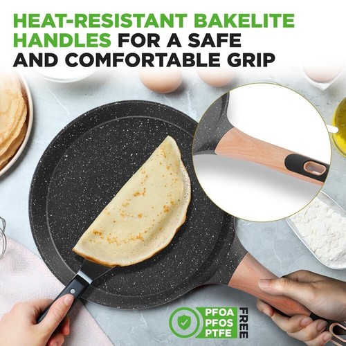 NutriChef 9.45” Non-Stick Crepe Pan w/ Spreader- Induction Bottom (Black Marble) - Picture 4 of 7