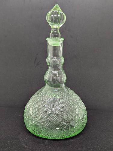 Vtg Indiana Glass Co Tiara Chantilly Green Sandwich Glass Wine Decanter 5pc Set - Picture 10 of 24