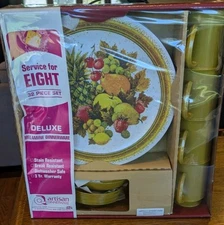 Vintage National Home Products Melamine Artisan Ware 32 Pieces Melmac NIB Sealed