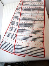 VINTAGE VERA SCARF 51" X 10 1/4" WHITE WITH BLUE STIPES RED DOTS
