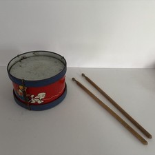 Vintage 1960's Ohio Art Tin Litho Toy Drum - Colorful Musical Graphics w/Sticks