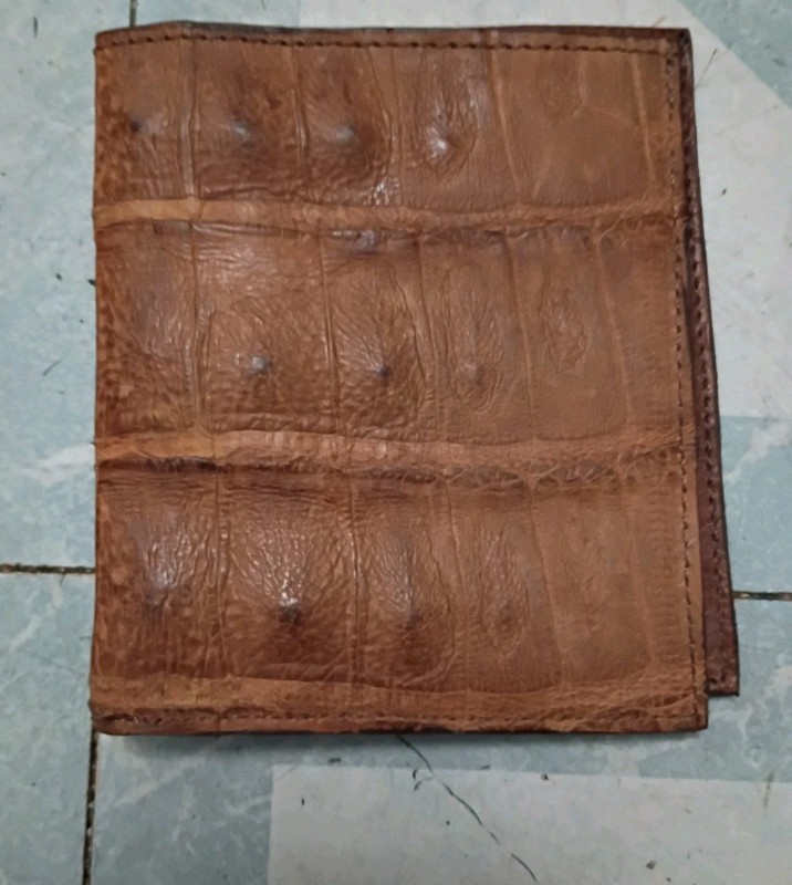 Big scale caiman leather wallet brandy color 