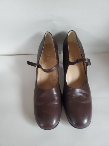 Cinturino con fibbia punta tonda tacco alto Mary Jane in pelle marrone Varda taglia 6,5 - Foto 1 di 8