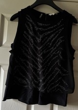 Rebecca Taylor 100% Silk Black Sleeveless Stud Details 2 Layered Top Size 4