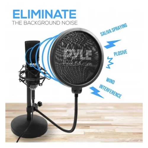 Pyle PDMIKT120 USB Audio Cardioid Condenser Mic w/Desktop Stand and Pop Filter - Picture 2 of 8