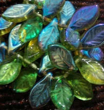 10 x 5 mm Czech Pressed Glass Olivine AB Leaf Beads 25 Count