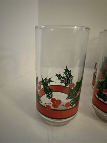 11 Vintage Libbey Weihnachten Stechpalme & Beeren und Band 16 Unzen Glasbecher - Bild 4 von 6