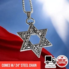 Stainless Steel 316L 2.0" Star of David Pendant w/ 24" Cable Link Chain