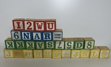 29 Vintage Assorted Wooden Letter Number Spelling Counting Children's Blocks