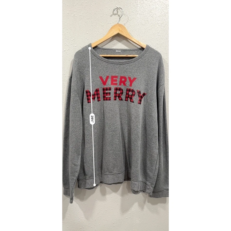 Mujer Navidad Muy Feliz Gráfico Gris Sudadera Vacaciones Sudadera XXL Foto 4 de 4