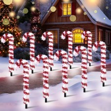 10 Pack Christmas Candy Cane Lights, Tinsel Christmas Candy Cane Pathway Ligh...