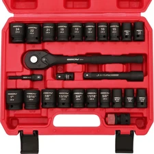 1/2" Drive Socket Wrench Set: 25-Piece SAE & Metric Impact Ratchet...
