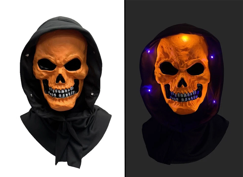 Divertido Mundo Negro Iluminado Esqueleto Calavera Steve Disfraz Horror Máscara/Sábana Naranja Foto 3 de 3