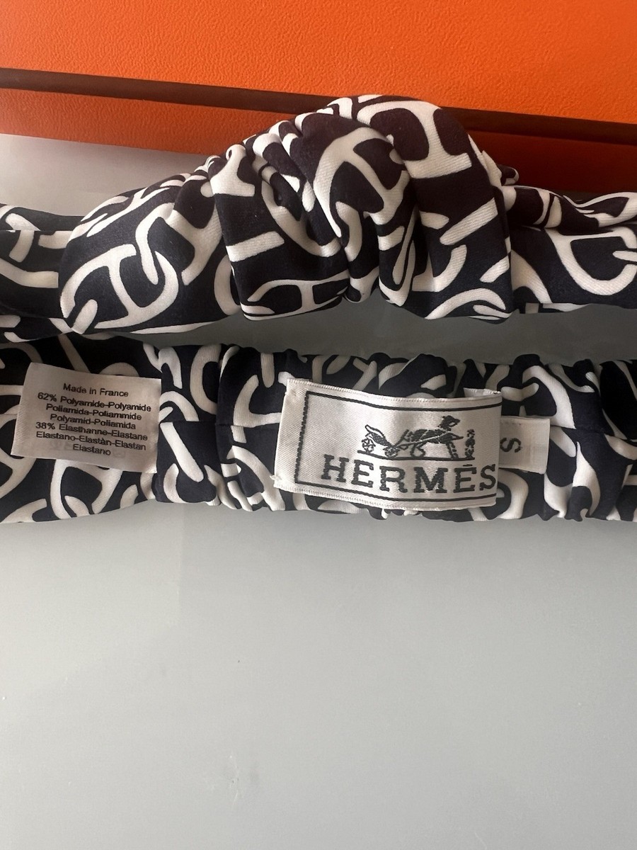 Hermès Naoussa Gabi Headband White Black Print New | eBay display picture 1