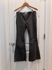 NWOT Free People Penny Pull On Flare Jeans Black Raw Hem Size 28