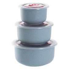 3Pcs Set Wheat Straw Fiber Bowls with Sealed Lid Food Containers Microwave Safe