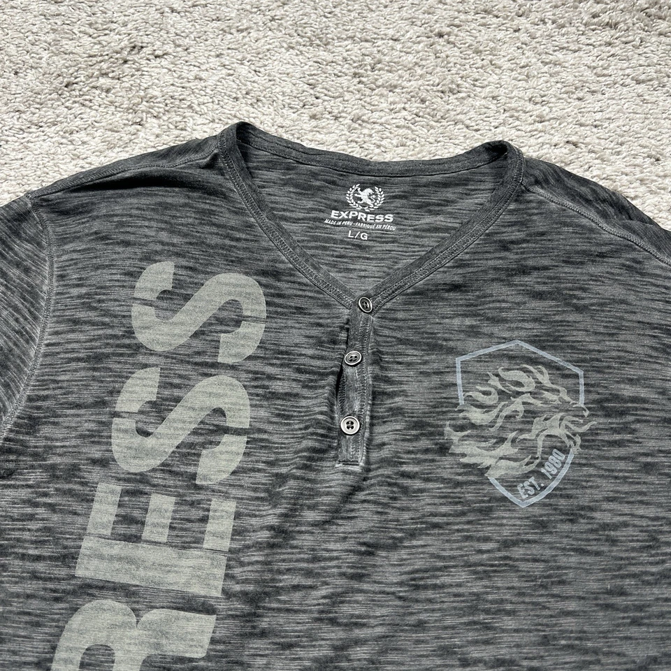 Camiseta Henley Express Y2K Gris Gráfico Manga Corta Cyber Grunge Para Hombre Grande Foto 2 de 4