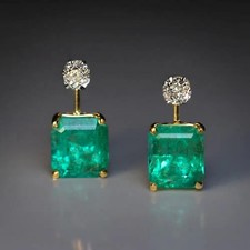 2Ct Lab-Created Emerald  Diamond Solitaire Stud Earrings 14K Yellow Gold Plated