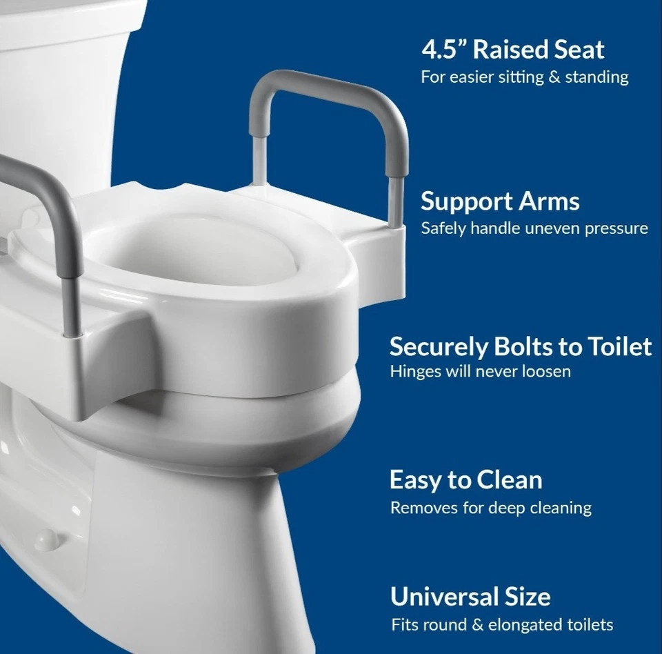 Asiento de inodoro elevado Bemis Rise 4,5" con asas bisagras seguras, redondo y alargado Foto 3 de 4