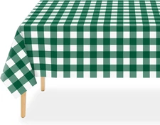 Green Gingham Tablecloth Disposable 3 Pack, 54 x 108 Inch Green and White Checke