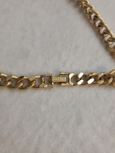 MONET Vintage Signed Teardrop Runway Pendant Necklace Greek Key Chunk Chain 28" - Picture 6 of 7