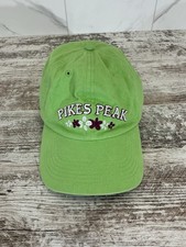 Pikes Peak Green Baseball Hat Cap Embroidered Lettering & Flowers Made By J Hats