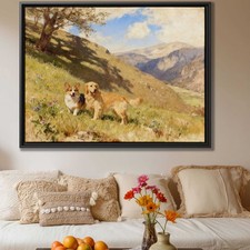 Gift Dog Corgi and Golden Retriever Canvas Print Oil Painting Wall Art Decor