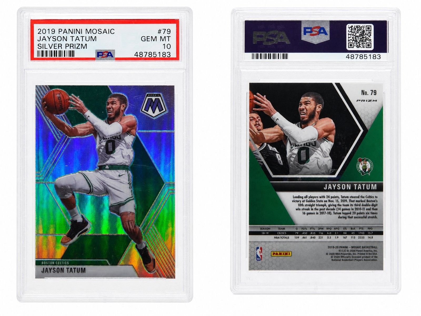 2019-20 Panini Mosaic JAYSON TATUM #79 GEM MT PSA 10 view 3