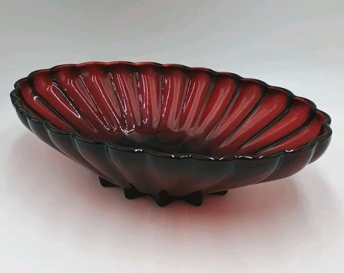 Vintage Anchor Hocking Royal Ruby Oval Serving Bowl Scallop Edge Rachel Pattern