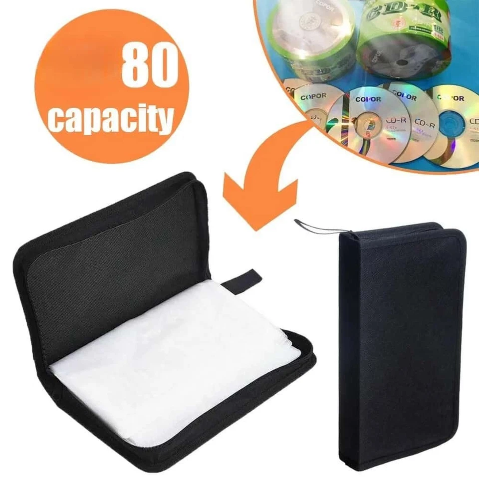 Black 80 DVD CD DISC Holder Album Storage Case Folder Wallet Carry Bag Organize - image 3 of 4