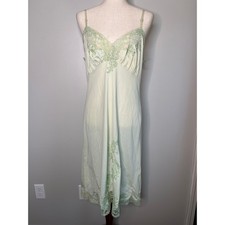 1990s Mint Green Silky Lace Sissy Romantic Feminine Sheer Babydoll Slip Dress M