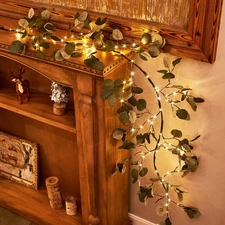 Decorative Garland Lights 6FT 96 LED Fairy Lights, Lighted Eucalyptus Twig Ga...