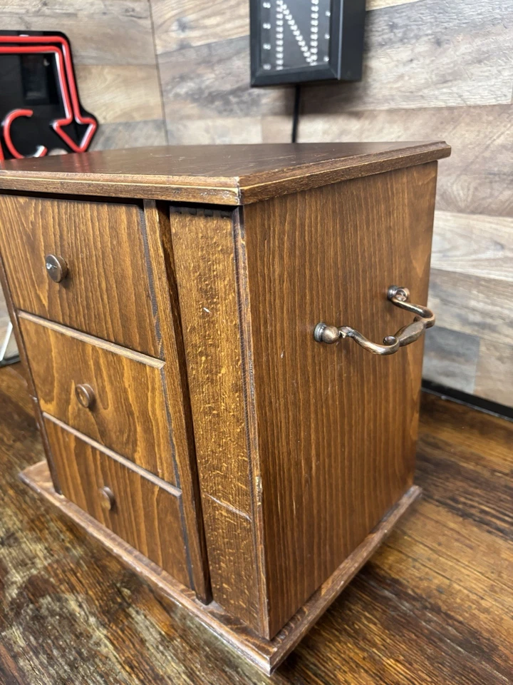 Vintage Wood Sewing Spool Thread Cabinet Case Rack and drawers Made in Romania - Image 3 of 4