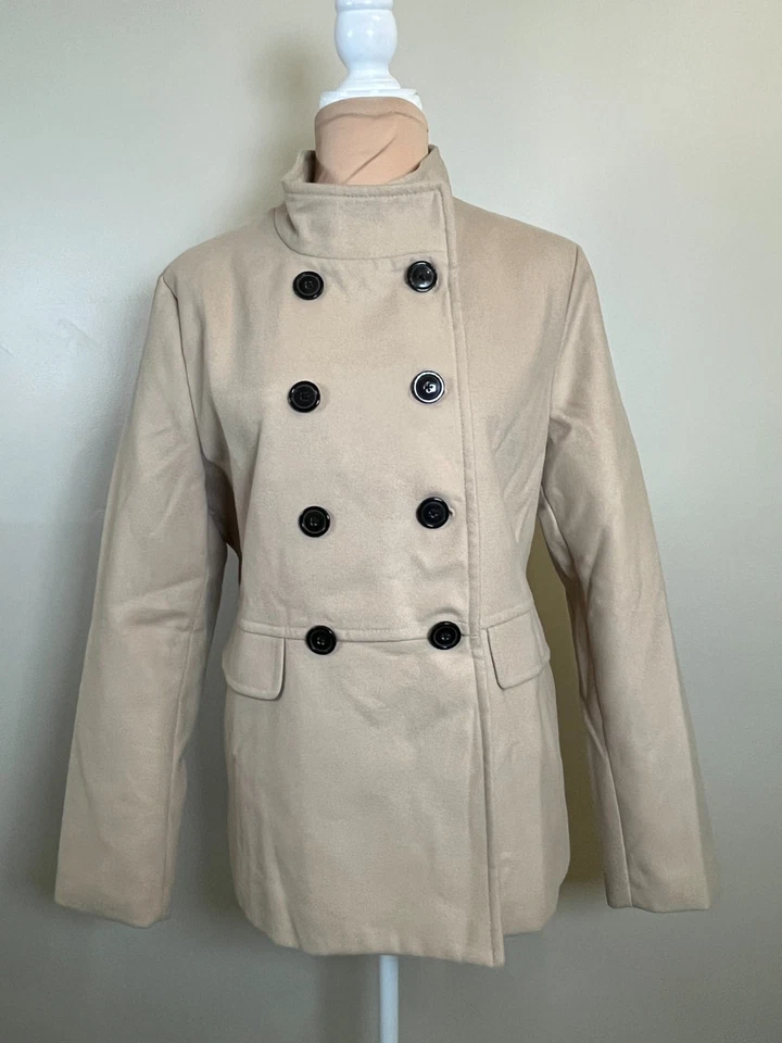 Chaqueta clásica Old Navy Peacoat para mujer L bronceada mezcla de lana de doble botonadura Foto 2 de 4