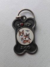 Vtg 1996 I Love My Dog Bone Shaped Pewter Keychain - Photo Name Areas