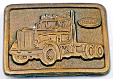 Vintage 1970s Made In USA Peterbilt Truck Company Solid Brass Belt Buckle 3.5"