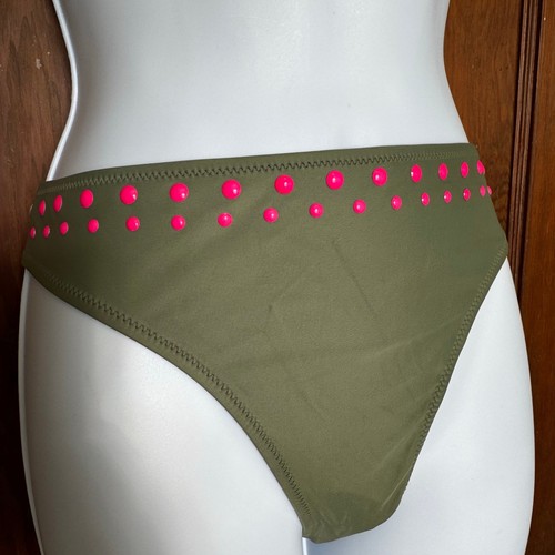 Nuevo con etiquetas Top de bikini Aerie Halter Voop parte inferior descarada verde oliva divertido rosa XL - Imagen 3 de 10