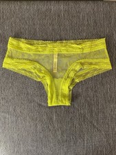 Victoria  s Secret Cheeky Panty Women  s M   Neon Yellow Lace Mesh, Scallop Trim