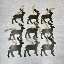 Rustic Metal Reindeer Christmas Tree Ornaments Set of 9 with Twine